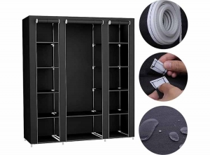 LowanderGarderobekastBari-SnelenStijlvolOpbergenzonderGereedschap-Zwart