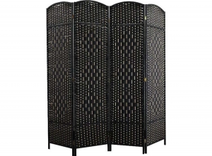 LowanderGevlochtenKamerscherm-Roomdivider-4Panelen-Zwart