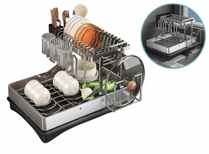 FEDECInklapbaarAfdruiprekmetlekbak-2-Laags-bestekbak-ZwartZilver