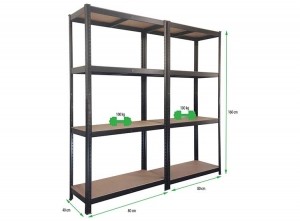 2xProfecoOpbergrek160x80cm-Stellingkast8planksx100kg-Zwart