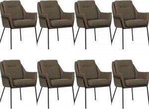 Setvan8BruinelerenindustriledesigneetkamerstoelenMix-ToledoLeerMossbruinleer