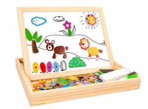 MagnetischeDierenPuzzelKrijtbord-Allesin1HoutenSpeelbox-Multifunctioneel-100stukken