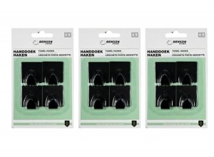 12Bensonzelfklevendehanddoekhaken-zwart