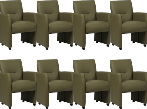 Setvan8OlijfgroenelerenmoderneeetkamerfauteuilsPleasure-ToledoLeerOliveolijfgroenleer