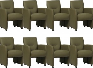Setvan8OlijfgroenelerenmoderneeetkamerfauteuilsPleasure-ToledoLeerOliveolijfgroenleer