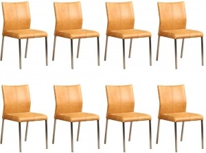 Setvan8CognaclerenmoderneeetkamerstoelenBasic-pootvierkantrvs-VintageLeerCognaccognacleer