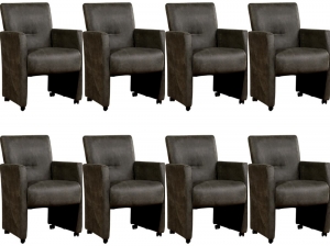 Setvan8DonkergrijzelerenmoderneeetkamerfauteuilsPleasure-KeniaLeerAntracitedonkergrijsleer