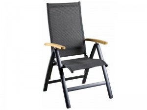 SUNSLuccaReclinerBlackGreyTextileneTeakArm-Suns