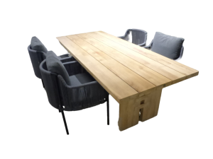 TuinsetZentafelteak240x100cmmet4stoelenUmistoelkussenblackropedarkgrey-greyropegreen-Yoi