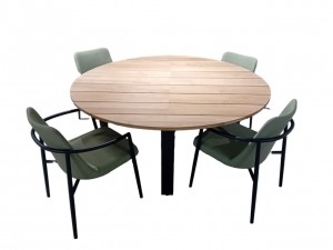 TuinsetKaihoutafelblackteakdia175cmmet4stoelenYoukoustoelblackemeraldgreen-Yoi