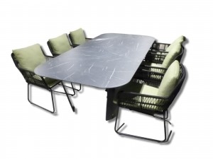 TuinsetTeeburuovaletafelblackslate240x120cmmet4stoelenRanstoelblackemeraldgreen-Yoi
