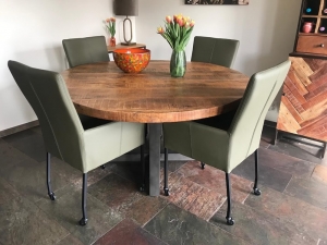 Setvan4lereneetkamerstoelenmetwieltjesenhogerug-groenleer-EchtleerModernontdekdeveleLeersoortenenKleurenbijShopX