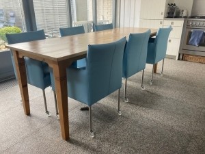 Setvan6lerenkuipeetkamerstoelen-metwieltjes-blauwleer-EchtleerModernontdekdeveleLeersoortenenKleurenbijShopX
