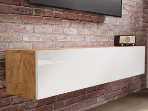 Tv-meubelKINGSTON1klapdeur160cmgoudeneikhoogglanswit