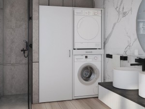 KastWASHING2machinesbovenelkaarmetkast1deurMEDIUMwit