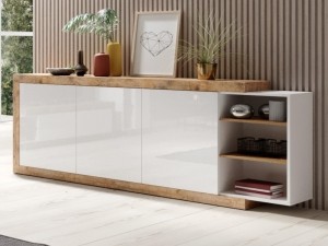 DressoirSINO3deuren220cmeikhoogglanswit