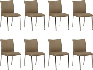 Setvan8TaupelerenmoderneeetkamerstoelenBasic-pootvierkantrvs-ToledoLeerMoccataupeleer