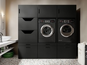 KastWASHING2machinesnaastelkaarmetkastvoorwasgoedLARGEzwart
