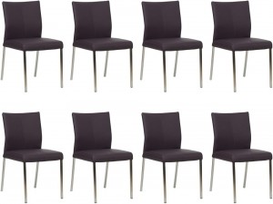 Setvan8DonkerpaarselerenmoderneeetkamerstoelenBasic-pootvierkantrvs-ToledoLeerMerlindonkerpaarsleer