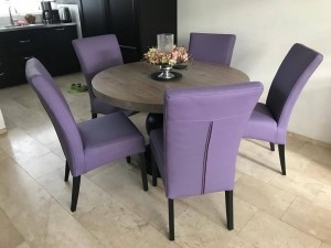Setvan5lereneetkamerstoelen-methoutenpoten-paarsleer-EchtleerLandelijkontdekdeveleLeersoortenenKleurenbijShopX