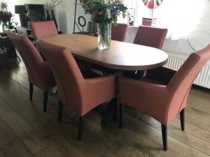 Setvan6lereneetkamerstoelen-methoutenpoten-bruinleer-EchtleerLandelijkontdekdeveleLeersoortenenKleurenbijShopX