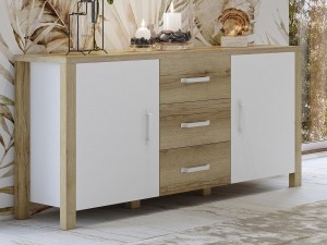 DressoirOLIANNE2deuren3ladesnatuurlijkeeikwit