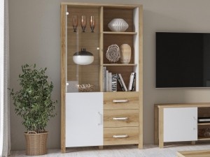 VitrinekastOLIANNE2deuren3ladesnatuurlijkeeikwit