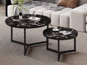 Setvan2salontafelsRAVOXIsteenmarmerlookzwart