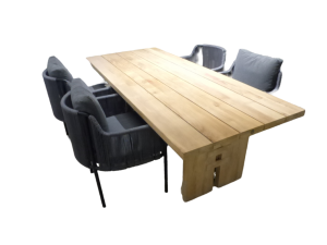 TuinsetZentafelteak240x100cmmet4stoelenUmistoelkussenblackropedarkgrey-greyropegreenYoi-Yoi