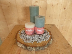 KaarsensetBolsius3stukgrijsgroenmetwitmetwittesteentjesWarentuinMix-Warentuinmix