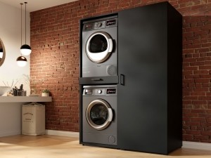 KastWASHING2machinesbovenelkaarmetkast1deurMEDIUMzwart