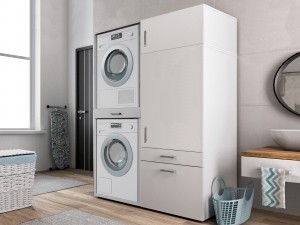 KastWASHING2machinesbovenelkaarmetkast1deur2ladesMEDIUM
