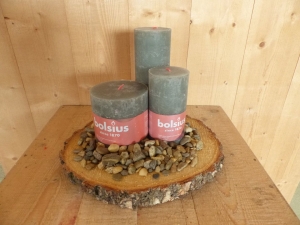 KaarsensetBolsius3stukgrijsgroenmetriviersteentjesWarentuinMix-Warentuinmix