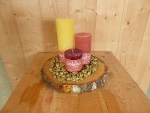 KaarsensetBolsius3stukgeeloranjeenroodmetgoudensteentjes-Warentuinmix
