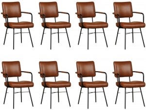 Setvan8CognaclerenindustriledesigneetkamerstoelenSolid-GranadaleerSavannahcognacleer