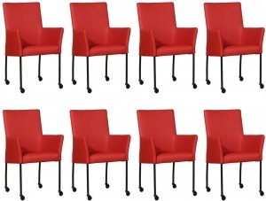 Setvan8RodelerenmoderneeetkamerstoelenComfort-ToledoLeerDucatiroodleer