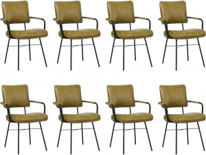 Setvan8OlijfgroenelerenindustriledesigneetkamerstoelenSolid-GranadaleerOliveolijfgroenleer
