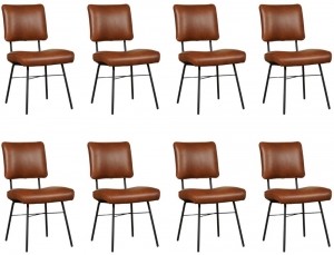 Setvan8CognaclerenindustriledesigneetkamerstoelenSolid-GranadaleerSavannahcognacleer