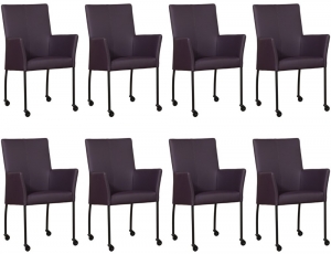 Setvan8DonkerpaarselerenmoderneeetkamerstoelenComfort-ToledoLeerMerlindonkerpaarsleer