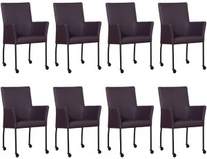 Setvan8DonkerpaarselerenmoderneeetkamerstoelenComfort-ToledoLeerMerlindonkerpaarsleer