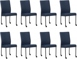 Setvan8BlauwelerenmoderneeetkamerstoelenComfort-pootrondzwartmetwiel-HermesLeerKobaltblauwleer