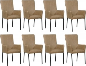 Setvan8TaupelerenmoderneeetkamerstoelenDaily-pootvierkantzwart-VintageLeerTaupetaupeleer