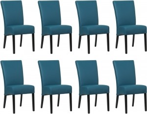 Setvan8BlauwelerenlandelijkeeetkamerstoelenJust-ToledoLeerTurquoiseblauwleer