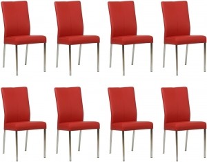 Setvan8RodelerenmoderneeetkamerstoelenComfort-ToledoLeerDucatiroodleer