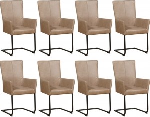 Setvan8TaupelerenindustrileeetkamerstoelenDry-pootrondzwart-VintageLeerTaupetaupeleer