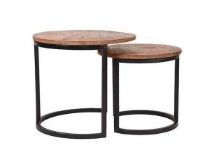 LABEL51SalontafelDuoBruinMangohoutSetvan2stuks-Zwart-Rond