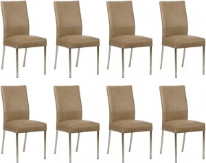 Setvan8TaupelerenmoderneeetkamerstoelenReal-pootvierkantrvs-VintageLeerTaupetaupeleer
