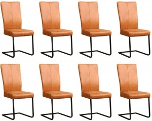 Setvan8CognaclerenindustrileeetkamerstoelenDare-pootvierkantzwart-VintageLeerCognaccognacleer