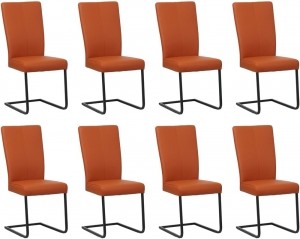 Setvan8CognaclerenindustrileeetkamerstoelenDare-pootvierkantzwart-ToledoLeerNaturcognacleer