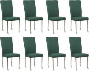 Setvan8GroenelerenmoderneeetkamerstoelenDeal-pootvierkantrvsmetwiel-ToledoLeerForrestgroenleer